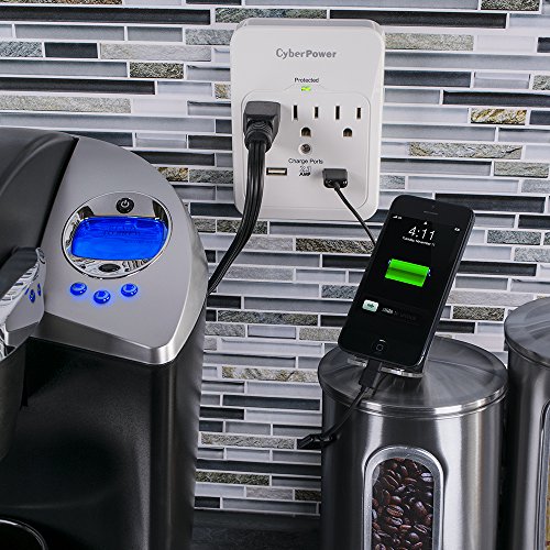 Cyberpower Csp300Wur1 Professional Surge Protector, 600J/125V, 3 Outlets, 2 Usb Charge Ports (2.1 Amps Shared) Wall Tap Plug #TOP3