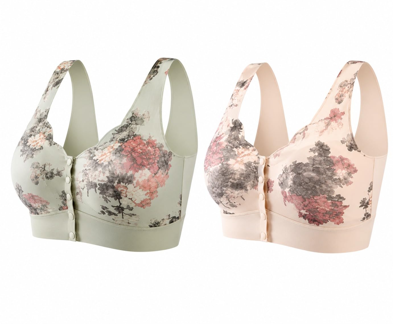 Women’s Front Open Floral Printed Bra | Seamless Full Coverage Soft Stretch Lightly Padded Everyday Comfort Bra with Front Closure for Women, Combo Pack-image-0