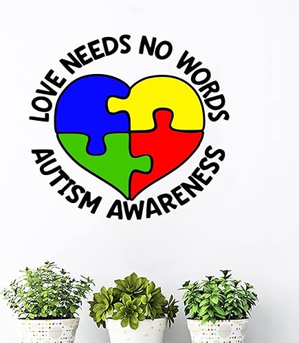 Miniatura 6 de Adhesivo de pared con texto en inglés "Love Needs No Words" para pared, para autismo, soporte autista, rompecabezas, decoración de pared, vinilo