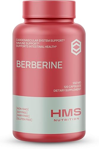 Berberina HCL 550 mg, suplemento de berberina a base de plantas de raíz de Berberis Aristata, vegano y sin gluten, 120 cápsulas