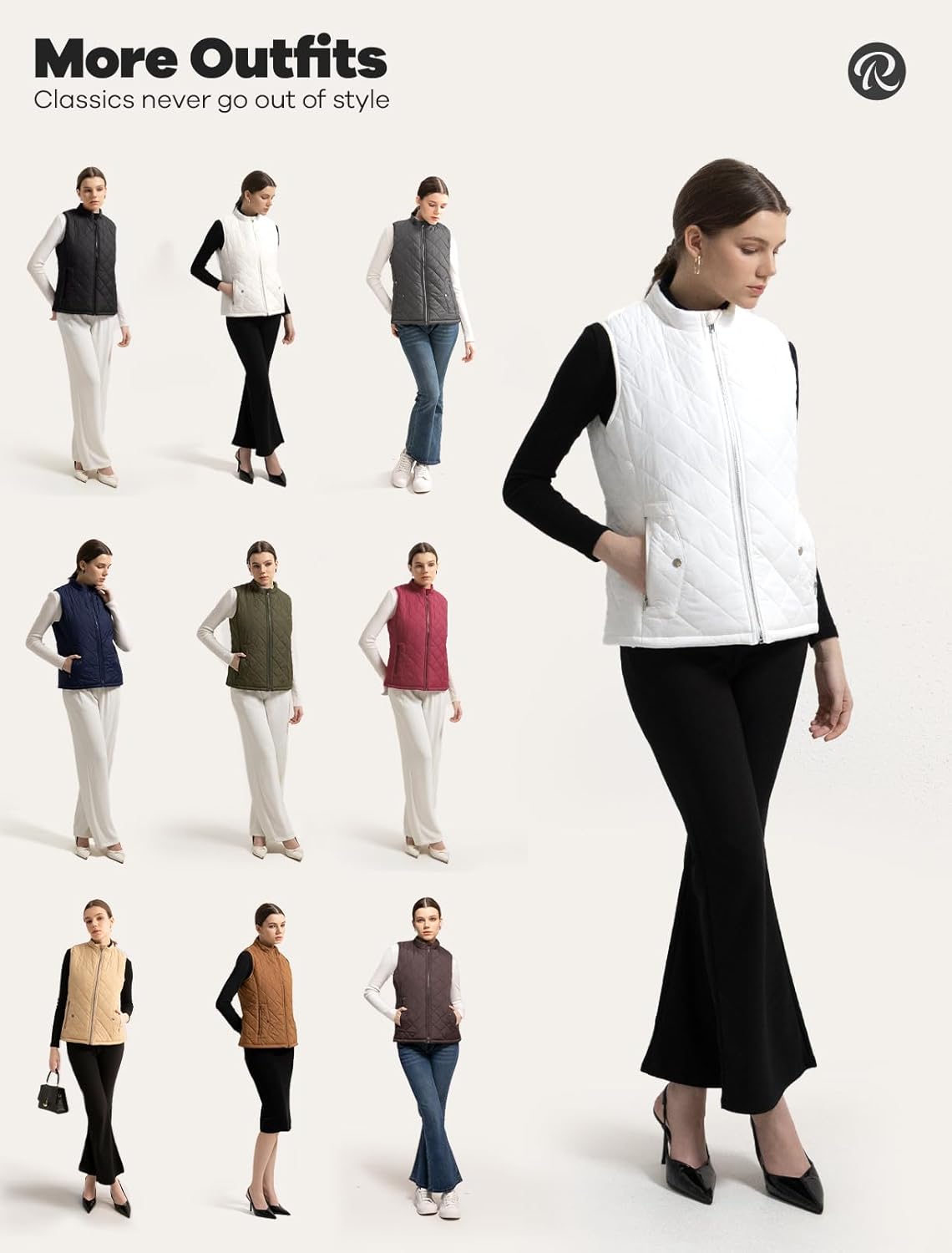 Women's Vest, Quilted Puffer Water-Resistant Zip With Pockets - Image 6