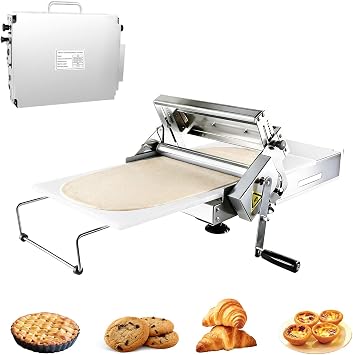 Dough Sheeter Machine - 15.5 Folding Dough Rolling Machine, Manual Dough Roller, 0.2-27mm Adjustable Thickness Stainless Steel Puff Pastry Roller for Home & Commercial Use 1i4