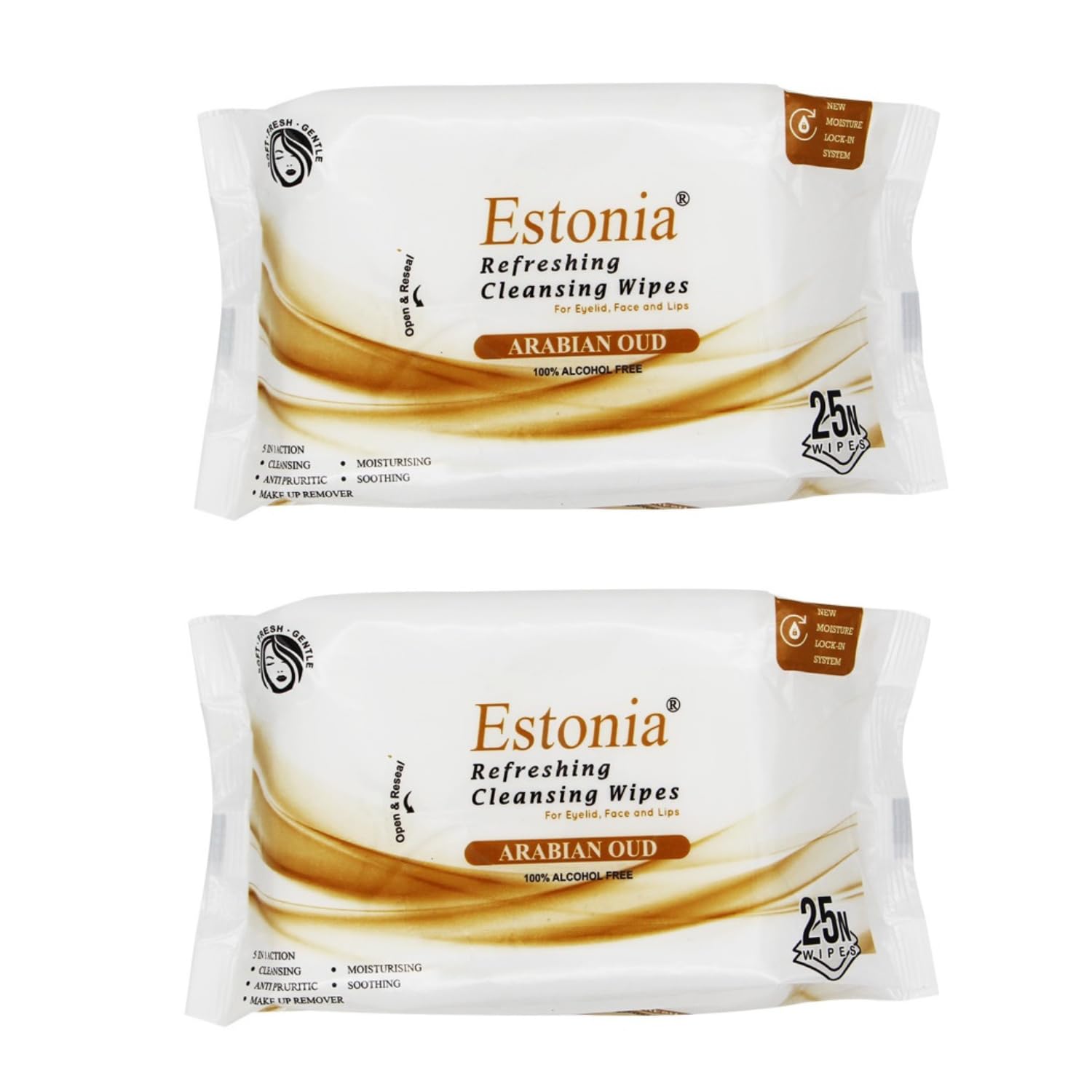Estonia Refreshing 5-IN-1 Action Cleansing Wipes-25N | Facial Wipes For Face Cleaning (150MM X 200MM) | Makeup Remover | 100% Alcohol Free | (Arabian Oud (Pack of 2), 25N Each)-image-31