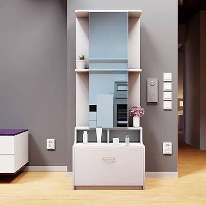 Furnilife Dressing Table with Mirror 1 Door 1 Drawer for Bedroom -Brown Color(WxHxD):70x180x40cm, Suitable for Bedroom, Laundry Room, Closet, etc.