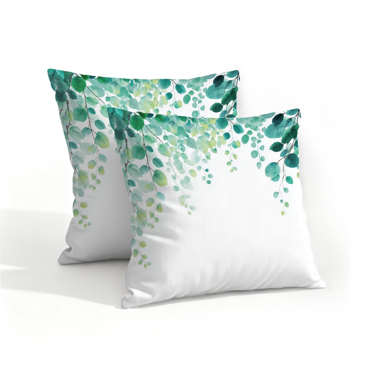 Outdoor Pillow Covers Waterproof Pillowcases 16x16Inchx2 Set of 2 Watercolor Eucalyptus Leaves Vines Decorative Throw Cushion Case for Couch Sofa Garden Patio Furniture