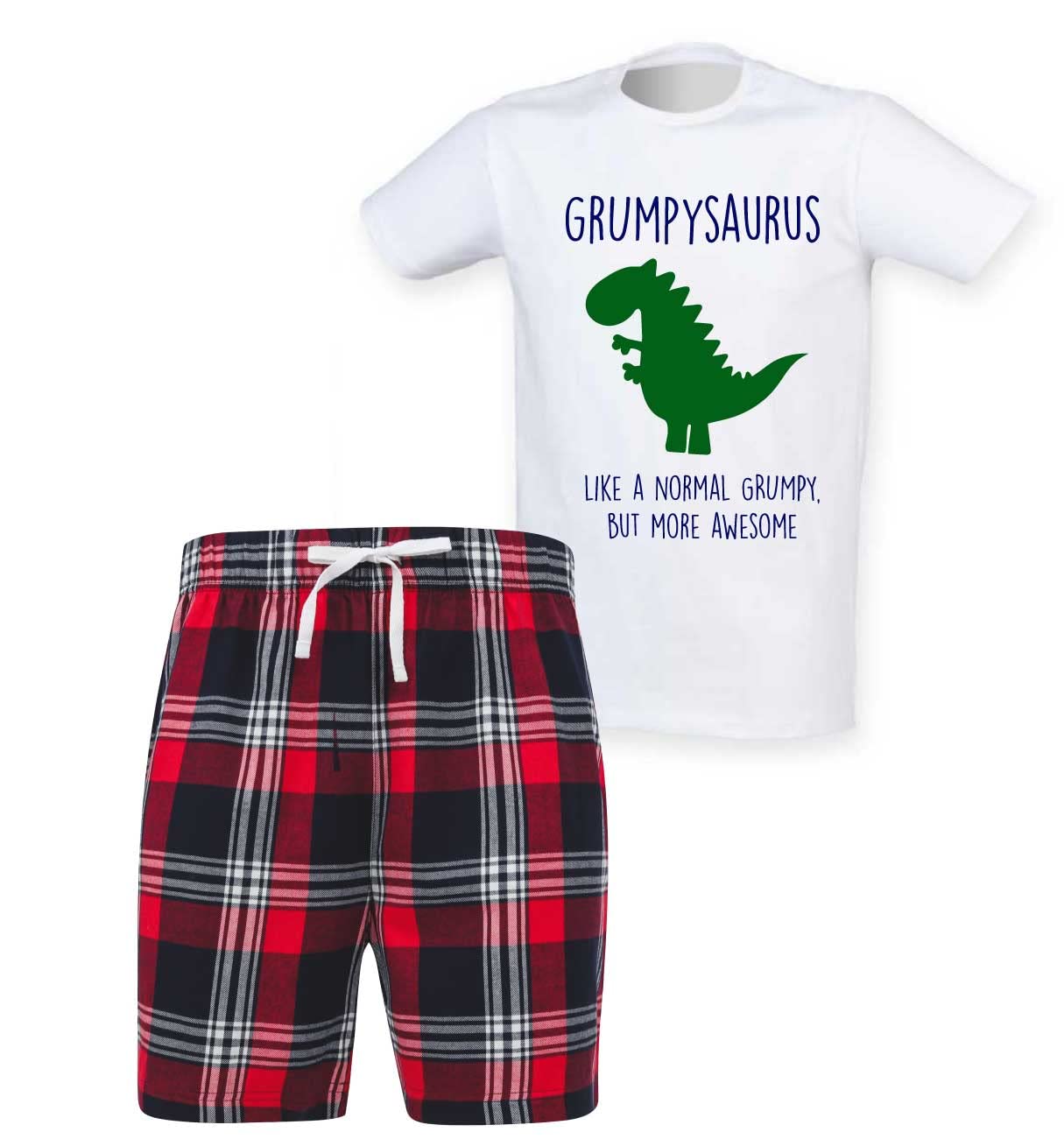 60 Second Makeover Limited Grumpysaurus Dinosaur Tartan Gift For Old Men Grumpy Old Men Gifts Mr Grumpy Mens Pyjamas Set Short Pjs Pajamas Pijamas Pjamas Size - XL Red