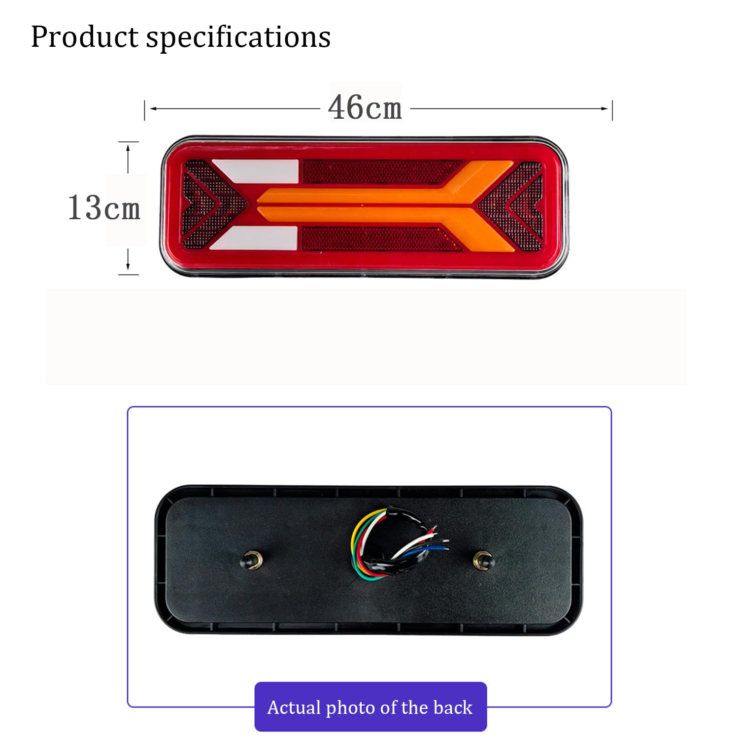 Tylne światła LED do przyczepy, 2 x oświetlenie do zawieszki, tylne światła 12/24 V DC, pięć funkcji, wodoszczelne, nadają się do samochodów dostawczych, ciężarowych, kamperów itp. (46 x 13