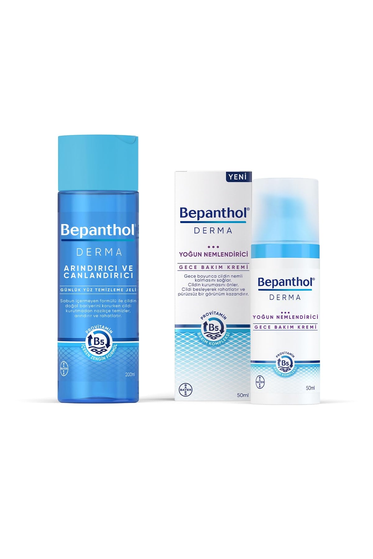 Bepanthol Derma Yoğun Nemlendirici Gece Bakım Kremi 50ML + Derma Arındırıcı & Canlandırıcı Günlük Yüz Temizleme Jeli 200ML