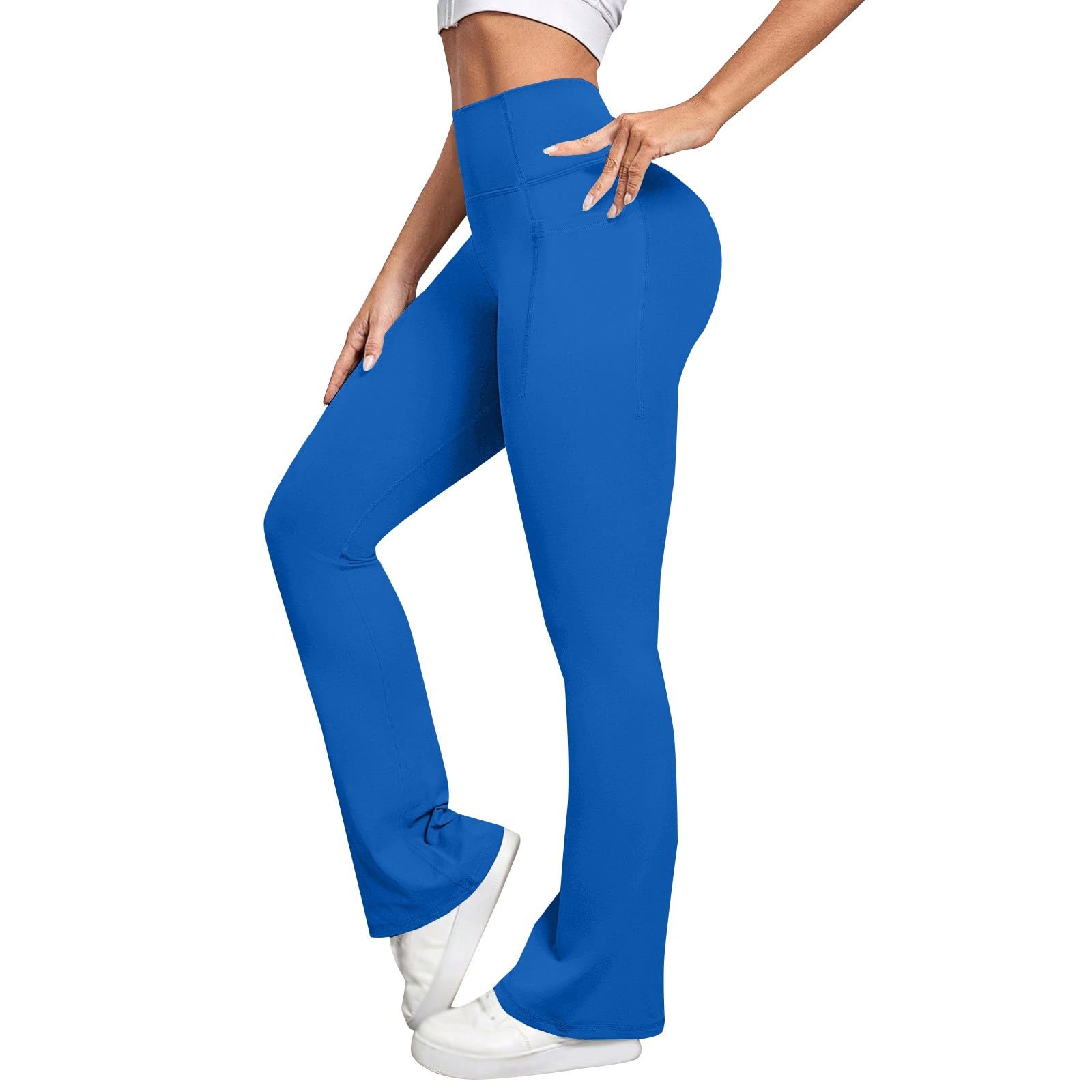 Pantalon de yoga à jambes larges avec poches, legging taille haute pour