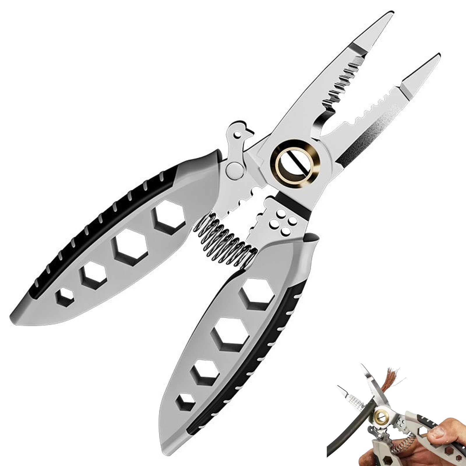 7-inch Multipurpose Wire Stripper Cutter Portable Wire Stripping Tool Long Nose Wire Stripper Professional Tool Gift Electrician Crimpe Pliers Electrical Wire Cutter for Electricians and Cutting