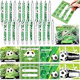 Xihaian 24 Sets Soccer Valentine's Day Cards for Kids with Soccer Pens Valentine's Day Classroom Exchange Gift 1 mm Black Ink Novelty Ballpoint Pens Bulk for School Sports Party Favor