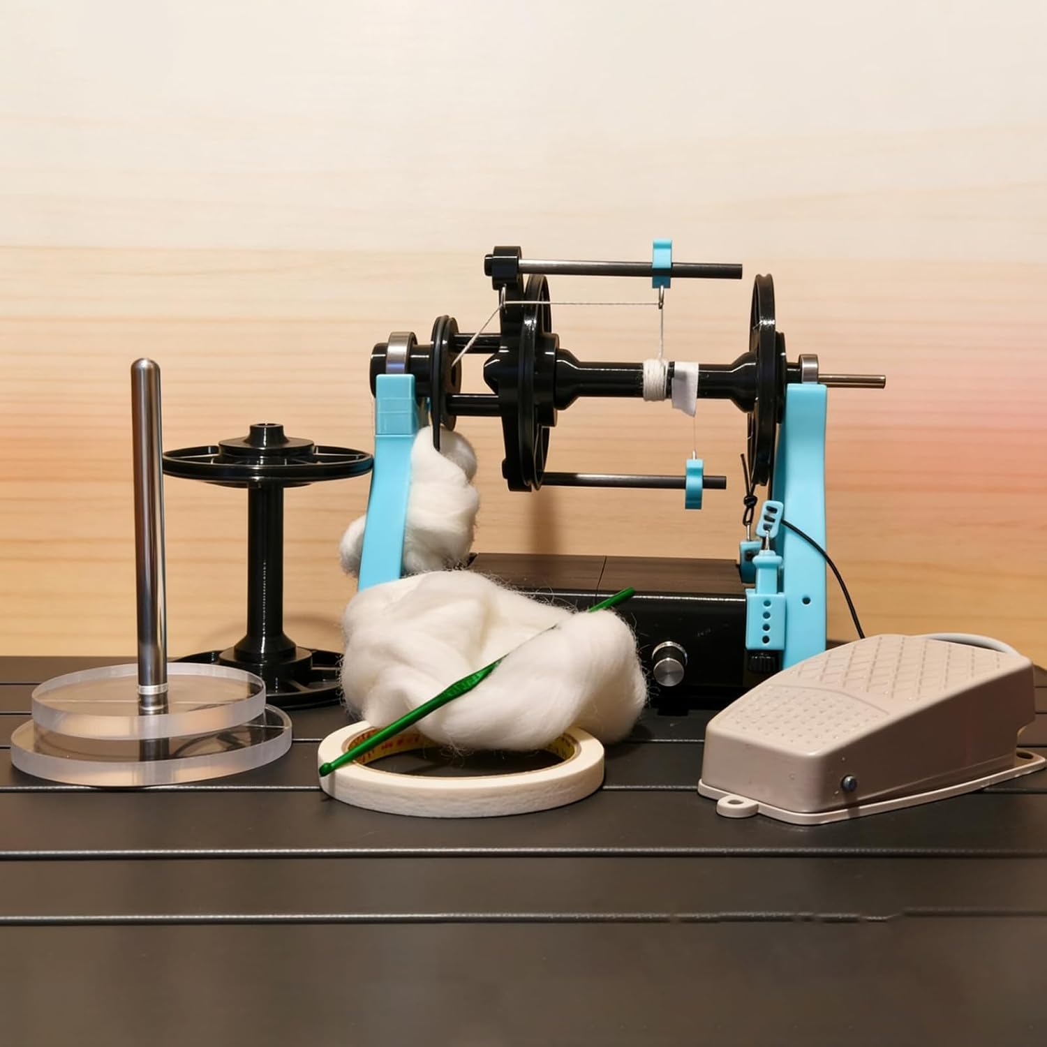 Kit Filatoio Elettrico, Filatoio con Avvolgitore, con Pedale, velocità Regolabile, Marce avanti E Indietro, per Filare Lana, Cotone, Seta E Altre Fibre White