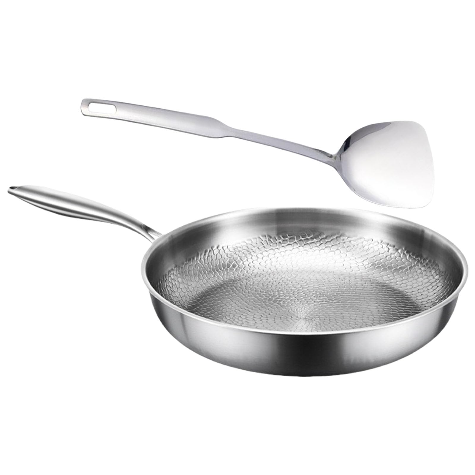 Pfannen- und Pfannenwender-Set aus gehämmertem Metall, gewellt, antihaftbeschichtet, für alle Herdarten geeignet, ergonomischer Griff, Antihaft-Kochgeschirr-Set