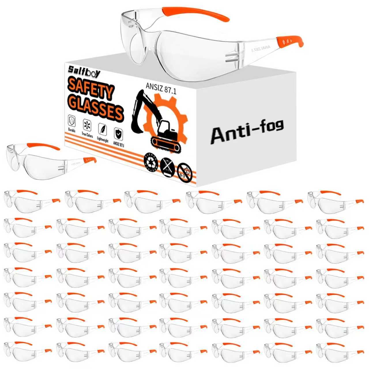 Salfboy 50 x Occhiali di protezione anti-appannamento, certificati ANSI Z87.1 per cantieri, giardinaggio, laboratorio