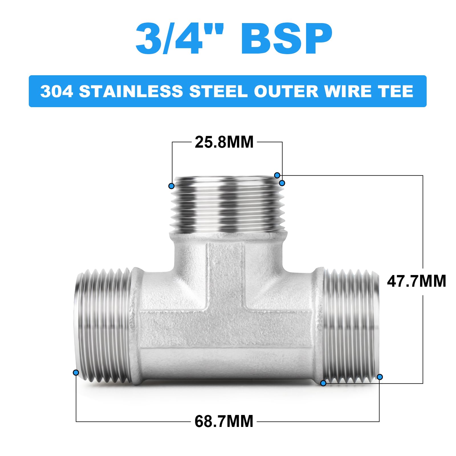 1 Pezzo di Raccordo a T Maschio a Forma in Acciaio Inossidabile 304 3/4 "BSP