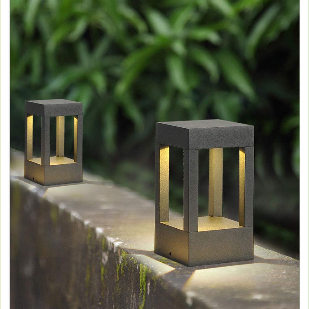 Lámpara de poste cuadrada simple moderna negra LED Acabado mate IP54 Linterna de poste impermeable Césped Jardín Decoración de pared Luz de pilar Material de aluminio fundido Lámpara de columna