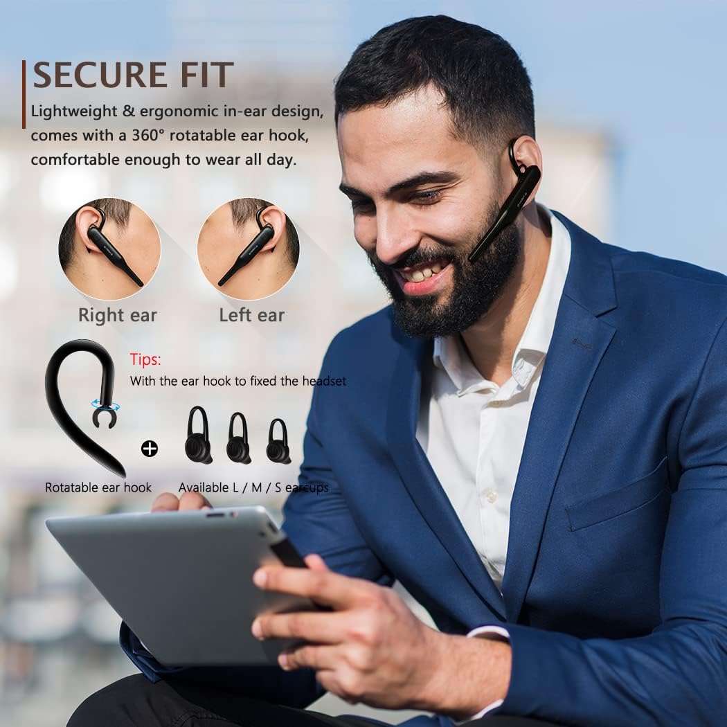 Onе-Dау Sаlе: Uр tо 70% оƒƒ Glazata Bluetooth Headset with Microphones - 24h Clear Talk - Handsfree Earpiece for iPhone Samsung Phone - Black