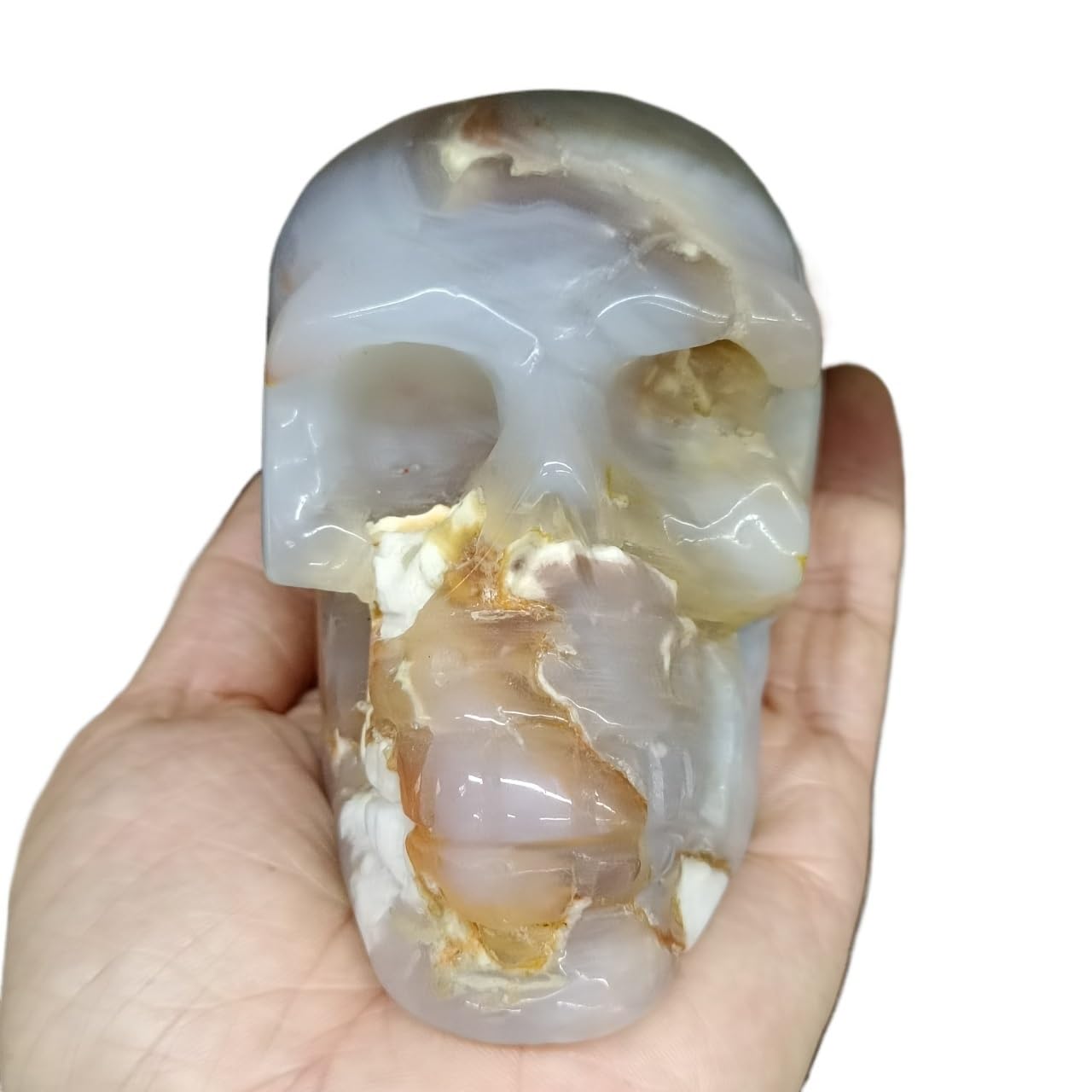 RVBLRDSE Agate Carved Skull Crystal Quartz Home Decor(Size:400-500g) Gemstone Stone