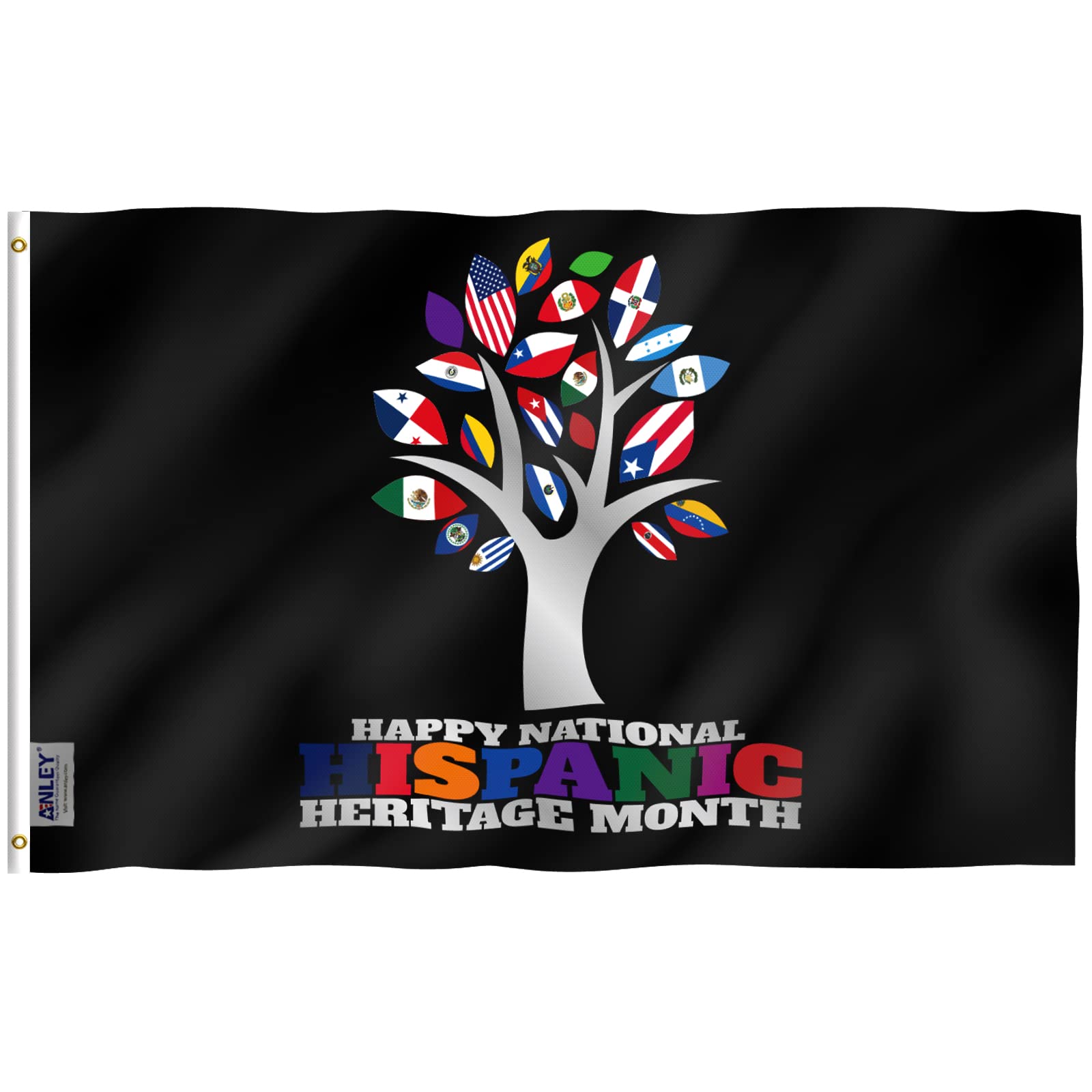 Anley Fly Breeze 3x5 Foot National Hispanic Heritage Month Flag - Canvas Header and Double Stitched - Latino Countries Celebration Spanish Flags Polyester with Brass Grommets 3 X 5 Ft