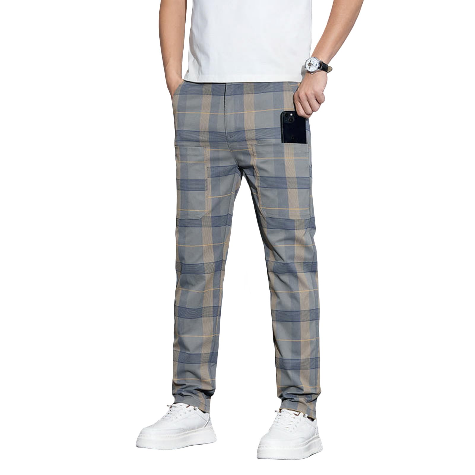 Pantaloni casual da uomo Primavera Estate Sottile Plaid Elastico Dritto Versatile