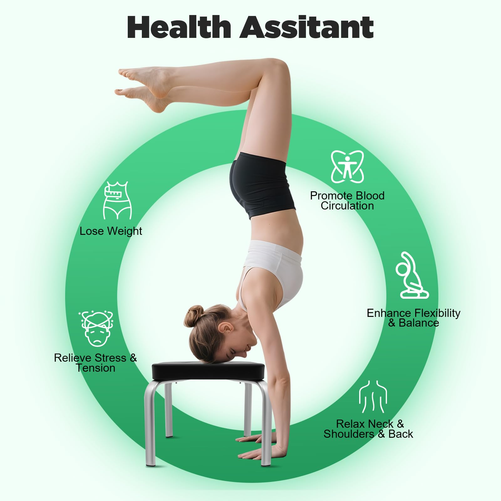 Tabouret de yoga, repose-tête, banc de yoga, banc de fitness, noir, banc de yoga pour salle de gym, assemblage amovible 43 x 42 x 37 cm, charge maximale 200 kg