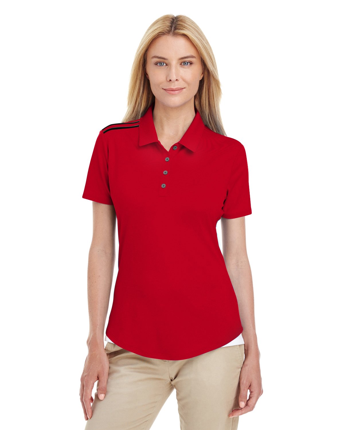 Adidas Golf A235 Ladies 3-Stripes Shoulder Polo, Power Red, Large