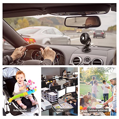 SkyGenius Battery Operated Clip on Portable Fan for Bay Stroller, USB Rechargeable 4400mA Battery Powered Mini Desk Fan