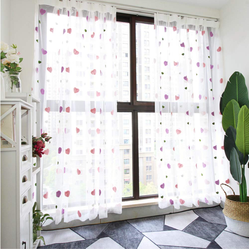 HUALEMEI Princess Voile Curtain,Little Fresh Girl Pink Heart Love Curtains,Balcony Bedroom Sheer Curtains Drapes Treatment Panels Hook B 100x270cm(39x106inch)