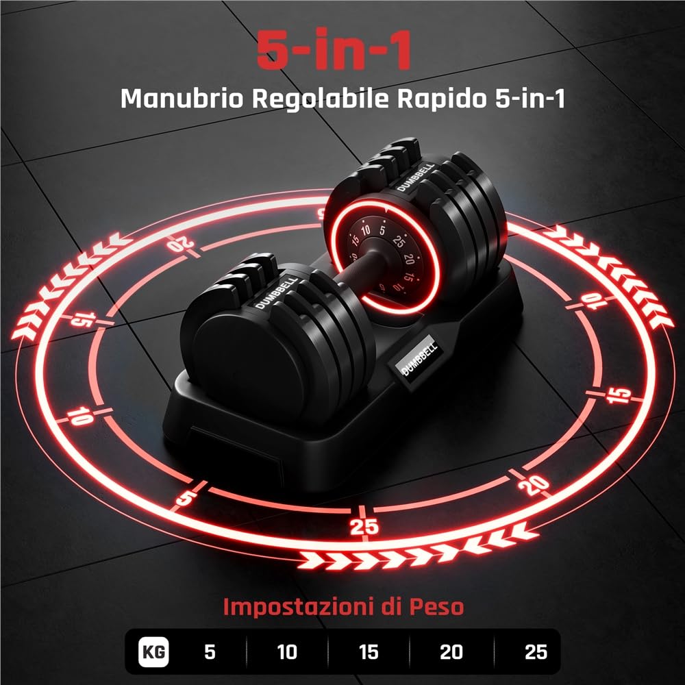 Yaheetech Manubri Regolabili 5 Pesi in 1 con Doppio Blocco di Sicurezza, Design Ergonomico e Salvaspazio, Ideali per Allenamento Casa Palestra e Fitness Nero