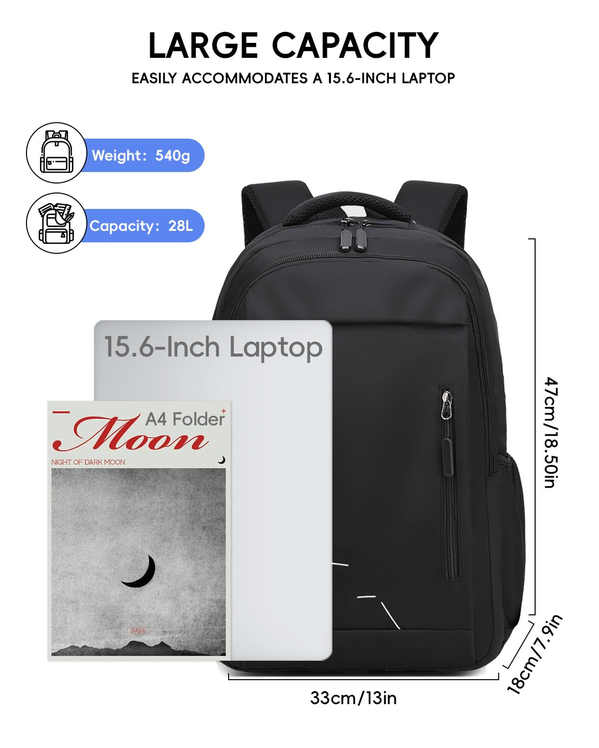 Amythe Schulrucksack Jungen Teenager Großer Kapazität 28L, Rucksack Junior mit Laptopfach für Mittelstufe Oberstufe Universität, Wasserdicht Schulranzen für Schule & Freizeit, Schwarz