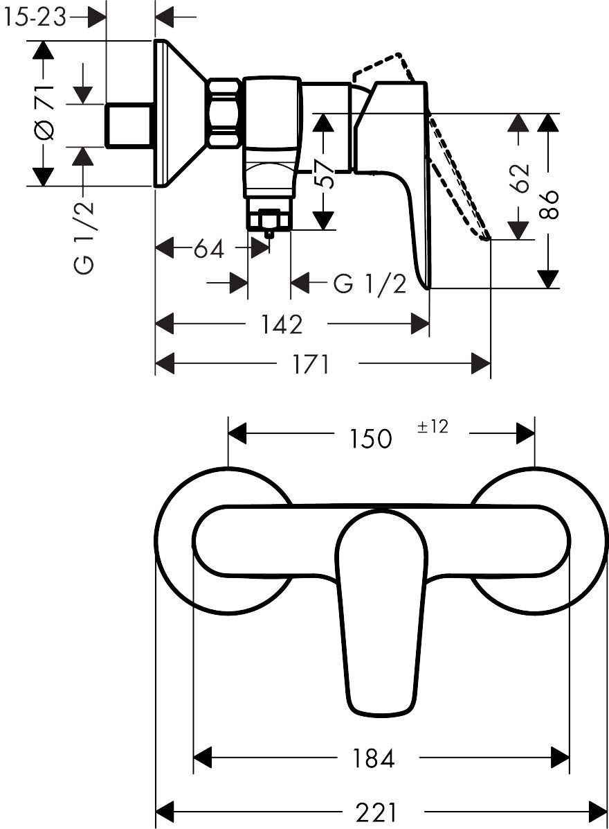 hansgrohe Duscharmatur Talis E (Aufputz Duschmischer, für 1 Funktion) Mattschwarz