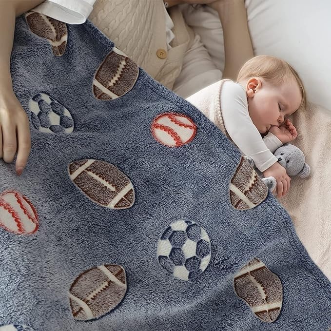 Image of Glow-in-The-Dark Kids Blanket a€ inch Polar Fleece Soft Lightweight Single Bed Blanket with Unicorn Jacquard Print, Multicolor (Blue Basketball)
