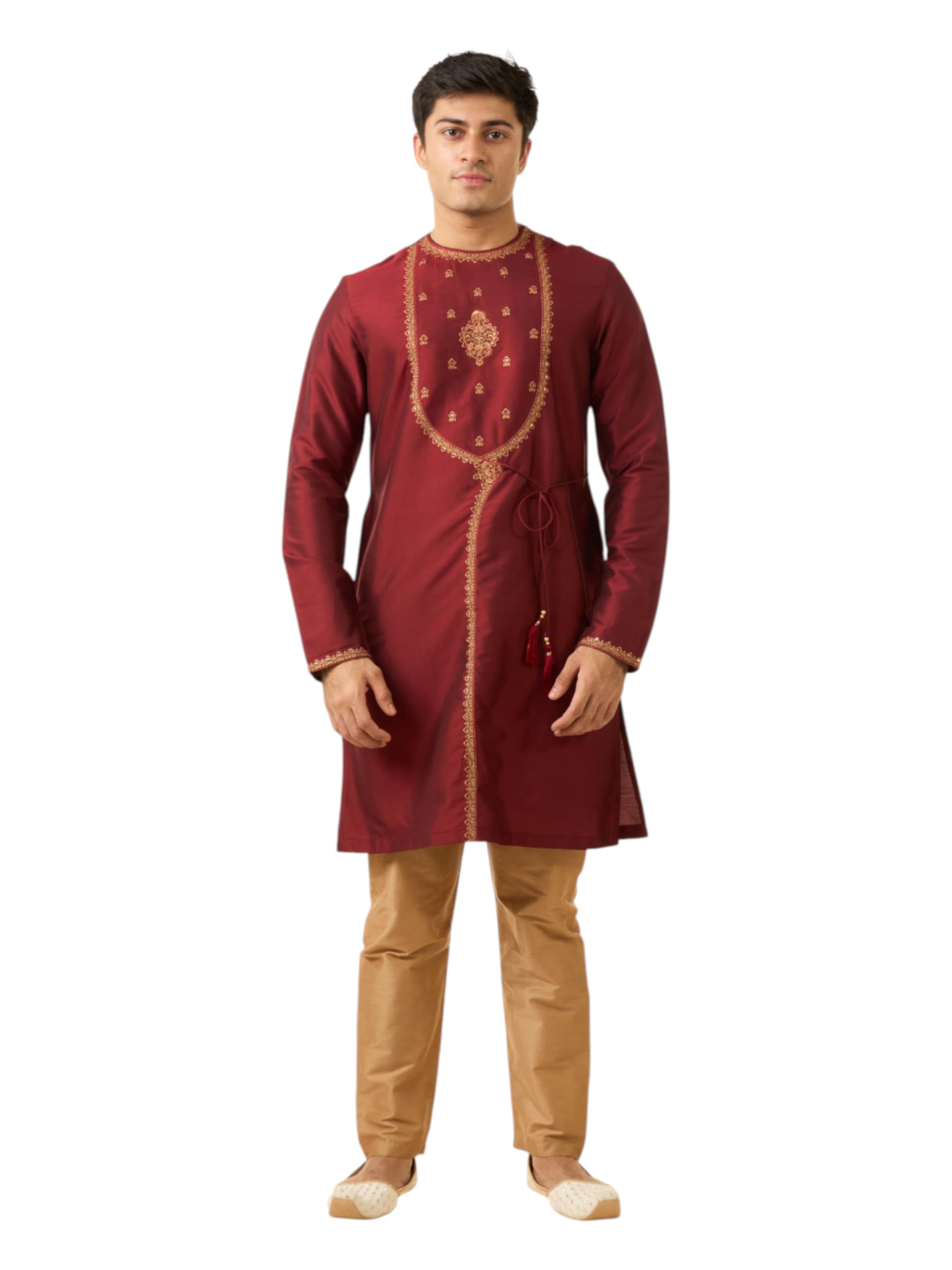 diwas by manyavar Men's Viscose Blend Embroidered Mid-Length Kurta Set (2pcs)-picture-27