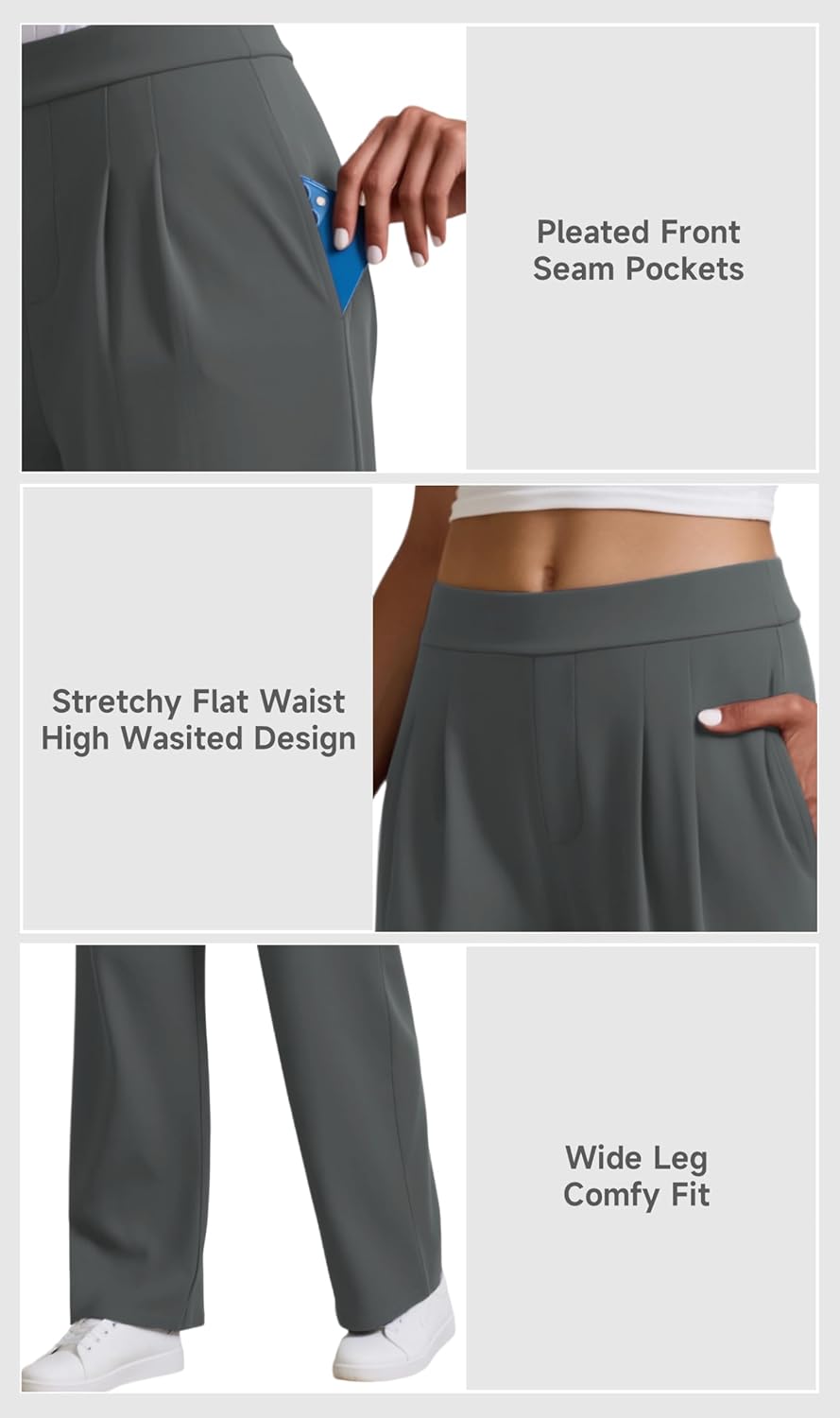 Women's High Waisted Casual Pants Wide Leg Stretchy Business Dress Work Pull On Trousers - Image 4