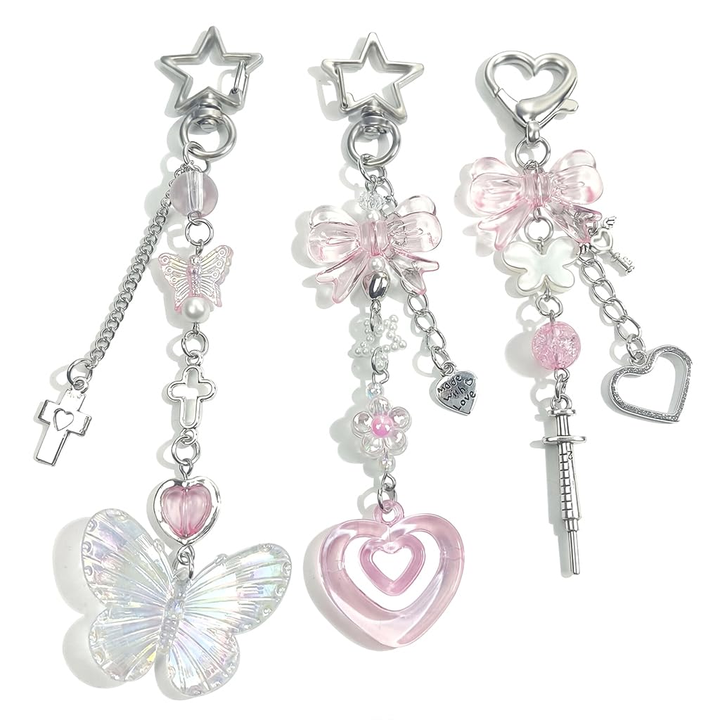 3Pcs Keychain Y2K Butterfly Hearts Bow Bag Charms Sweetly Stars Cross Key Chain Sweet-Spicy Style Accessories Gift Items for Women Girls-image-38