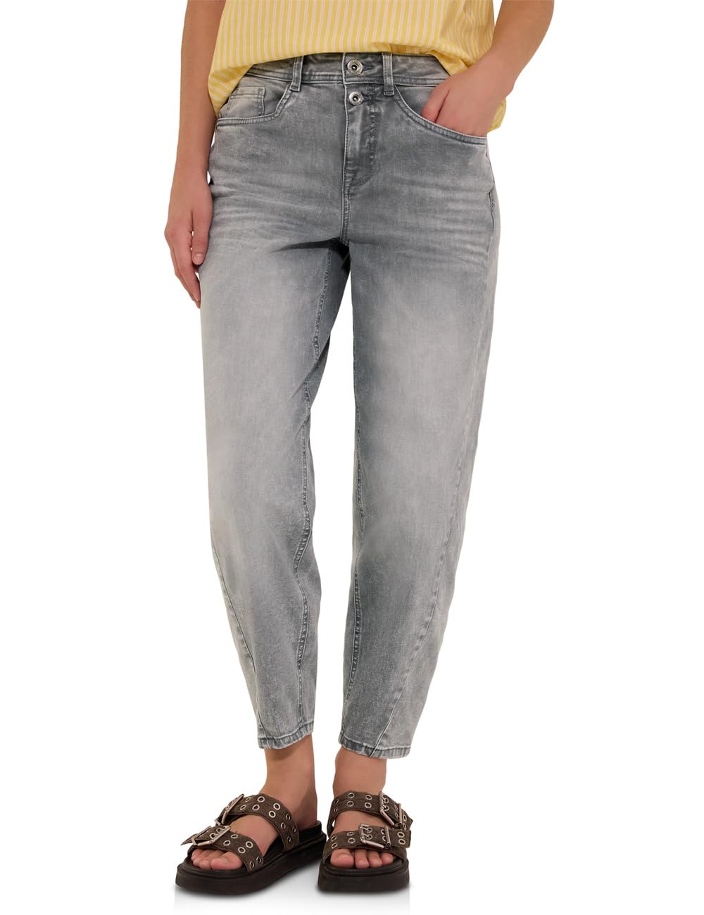Street One Studio High Waist Barrel Leg Jeans in Loose Fit Light Grey Washed 34