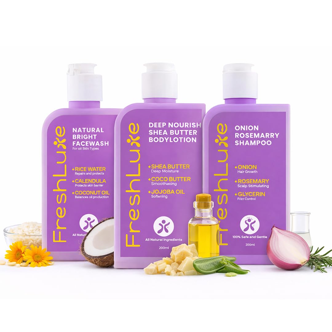 Night Bliss Combo | Natural Bright Face Wash (100ml) + Onion & Rosemary Growth Boost Shampoo (200ml) + Shea Butter Body Lotion Moisturizer (100ml) | Pack of 3-image-24
