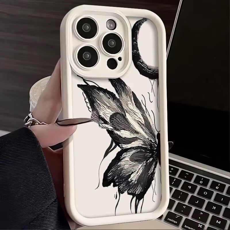 Image of COVERLY Grunge Butterfly Back Case Cover for iPhone 12 Pro | Hot 3D Monochrome Moon Cute Design | Camera Lens Protection | Soft TPU Silicone Aesthetic Print Cover for Girls & Women (Beige, Shockproof)