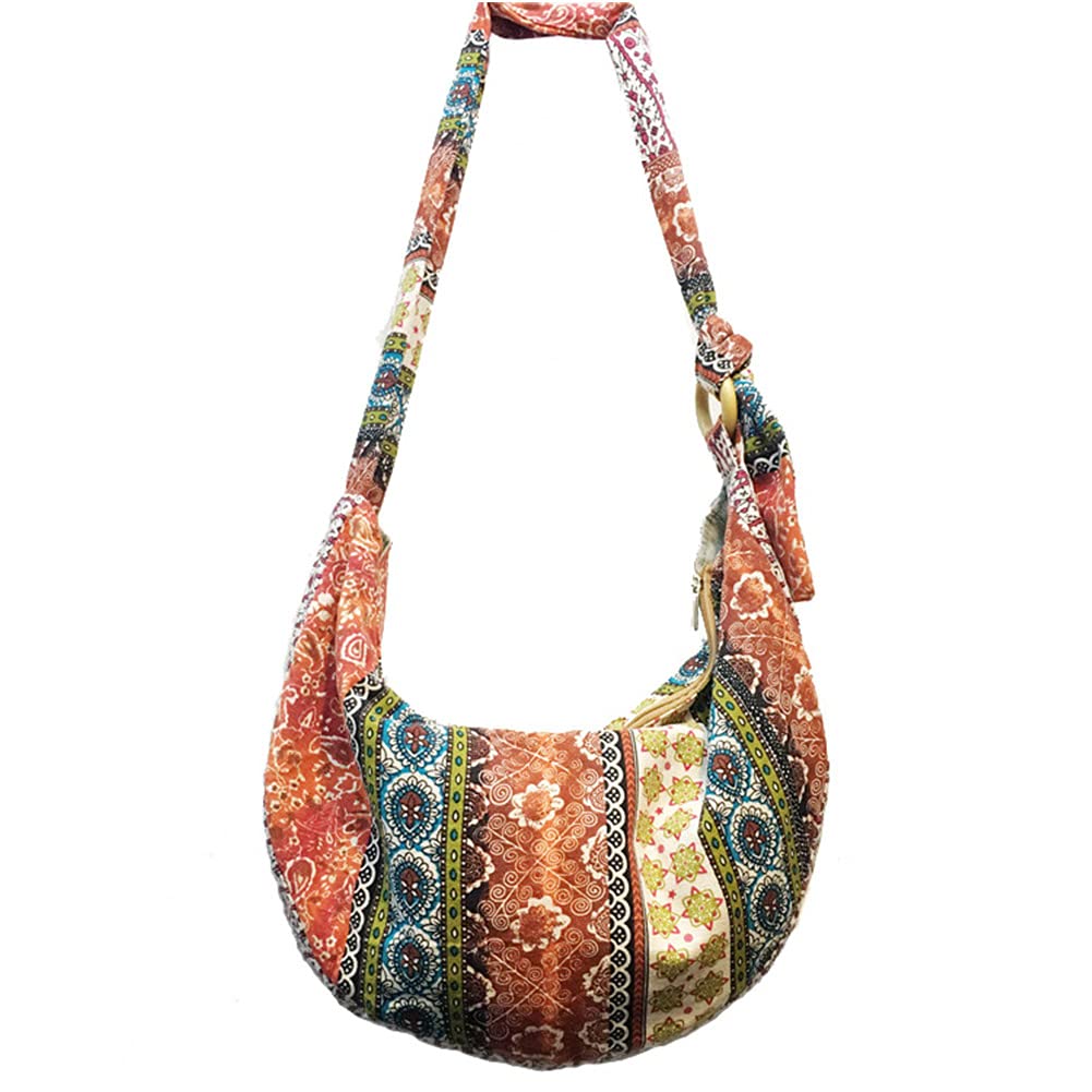 Sling Bag Hippie Tote Bag With Zipper Jinghuiyue Bohemian