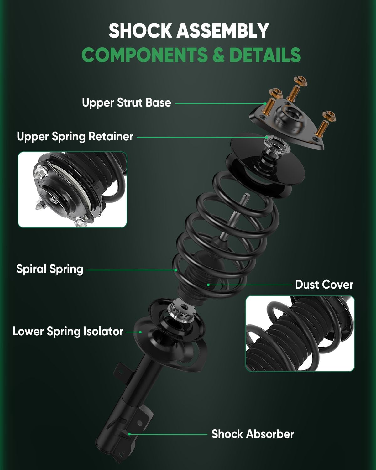 Front and Rear Shock Absorber Assy Fits for 2012 for H-onda Civic EX Coupe 2-Door, 172928/11323 Complete Struts with Coil Springs and Gas Shocks Absorbers (Set of 4)