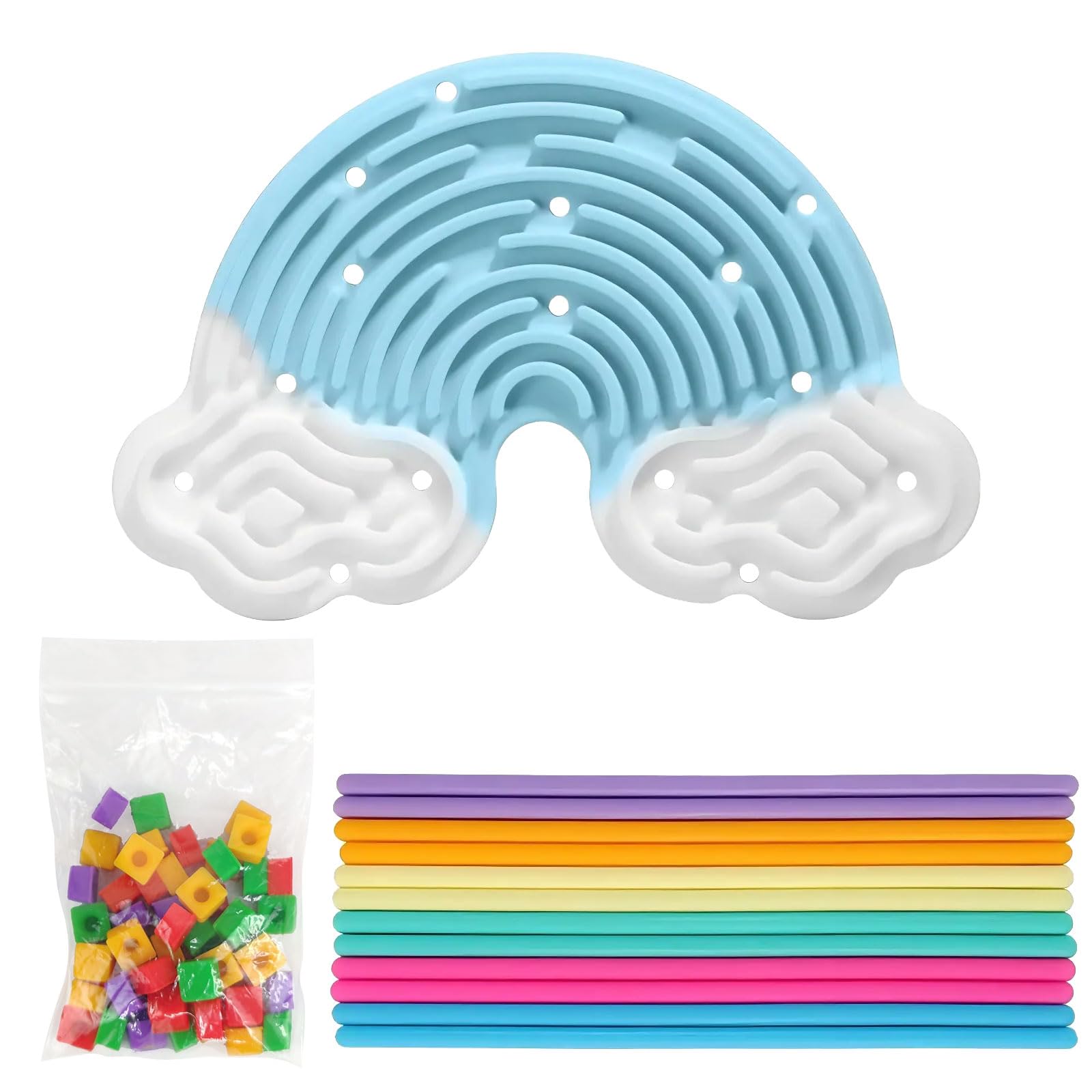 Sensory Activity Board,Cloud Shaped Sensory Board,Silicone Fidget Toys Help Alleviate Hyperactivity and Anxiety Comes with 12 Silicone Strips and 52 Massage Particles (Blue)