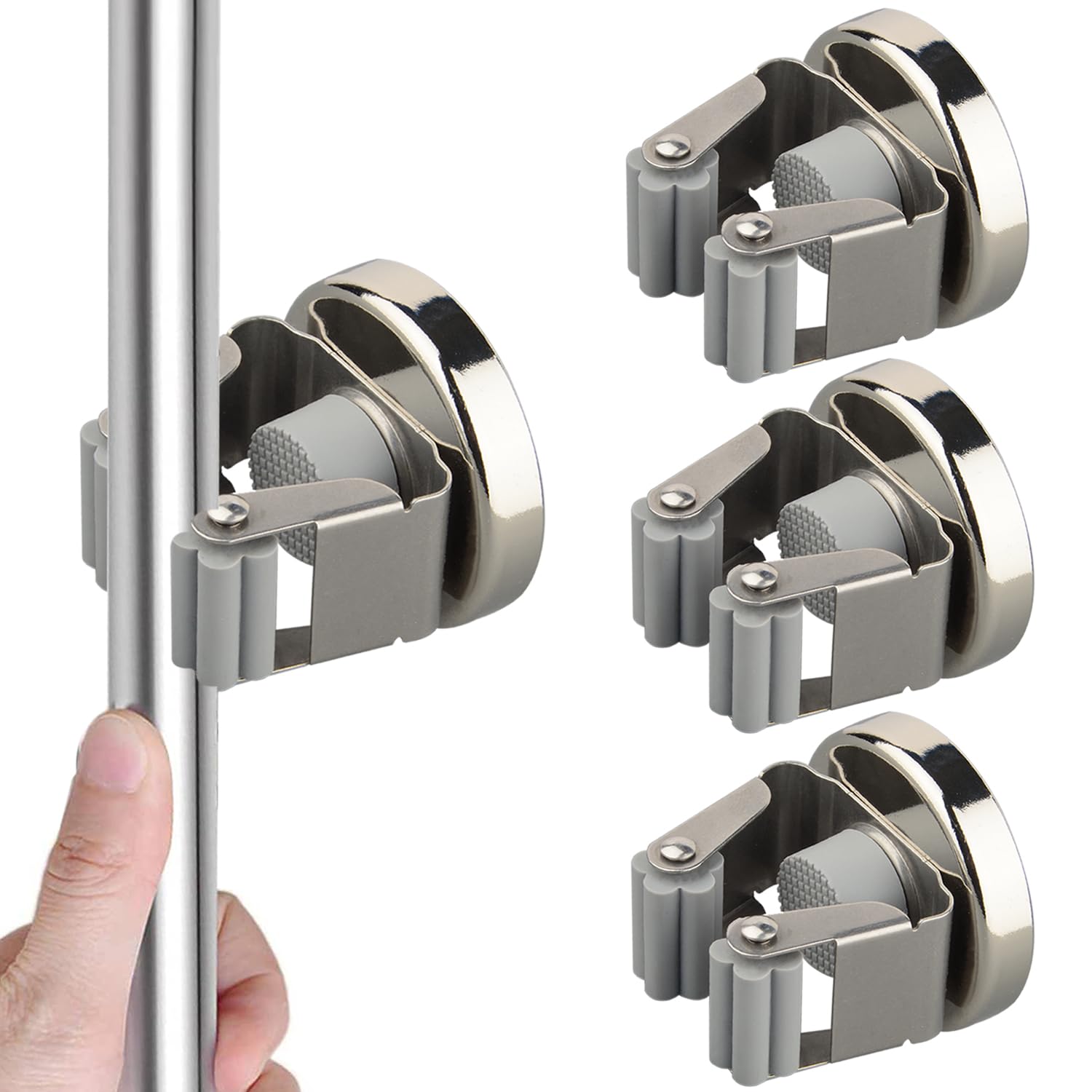 MUTUACTOR Crochet magnétique robuste, porte - balai magnétique fort support mural, sans perçage porte - balai mobile pour rangement et gestion des outils de lavage de cuisine de garage (Pack de 4)