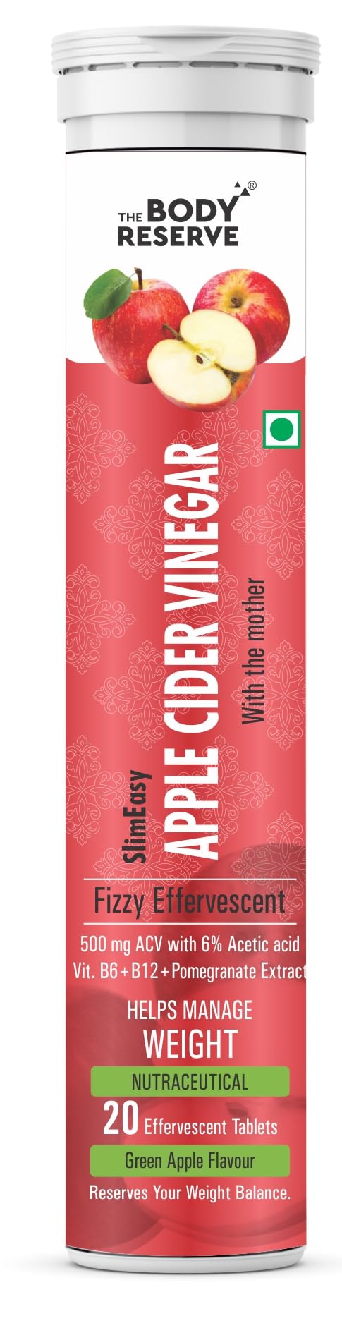 The Body Reserve Apple Cider Vinegar 60 Effervescent Tablets, Acv With The Mother for Weight Loss And Management With Vitamin B6 & B12, Pack Of 3 (Apple Flavour)