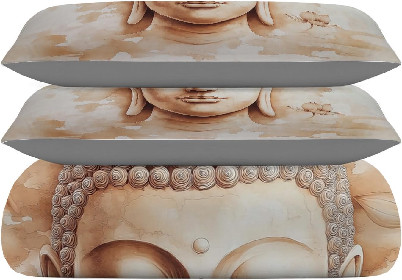 Buddha Statues Duvet Cover Twin Size,Fashion Beige Buddha Statue Prints Bedding Set 3pcs Comforter Cover for Kids Bedroom Decor Cute Quilt Cover(Not Comforter)