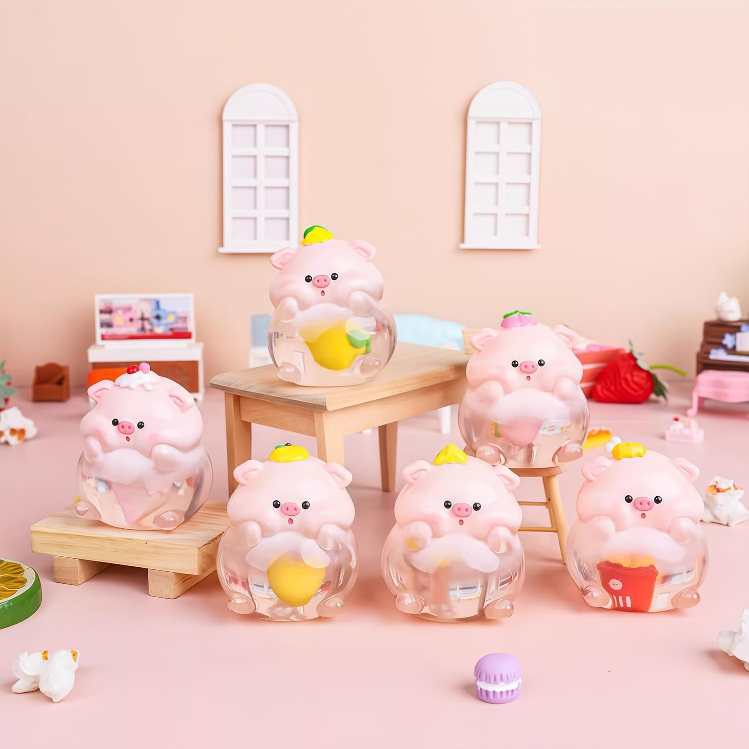 Cute Greedy Pig Series Blind Box Figures, Random Design Action Figures Collectible Toys for Birthday Gift, Home Decorations, Single Box