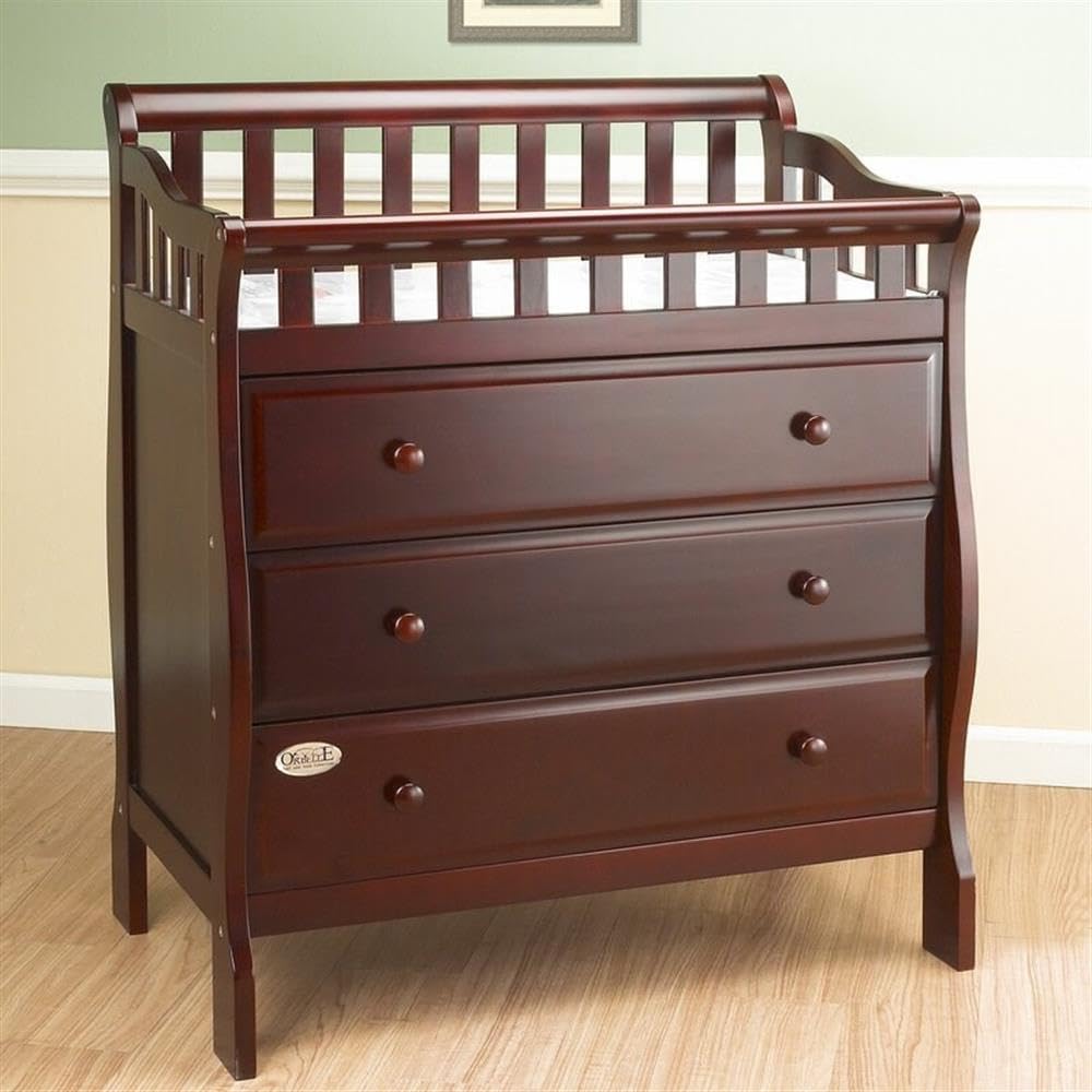 Pemberly Row Modern New Zealand Pine Solid Wood Changing Tables in Cherry