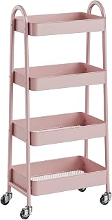 NEWBULIG 4-Tier Metal Rolling Storage Utility Cart with Lockable Wheels
