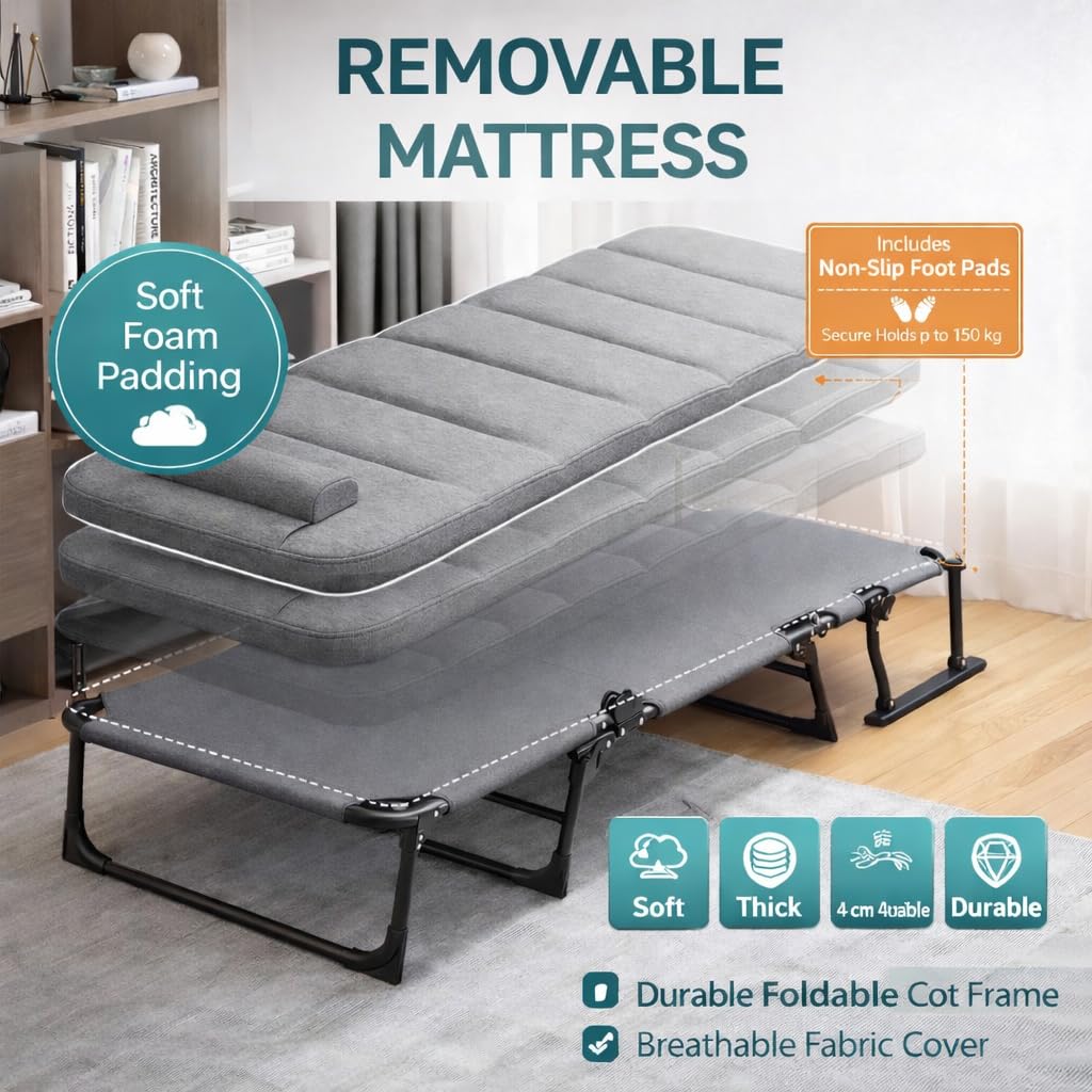 6-in-1 Adjustable Folding Bed for Adults with Cushion &Neck Pillow