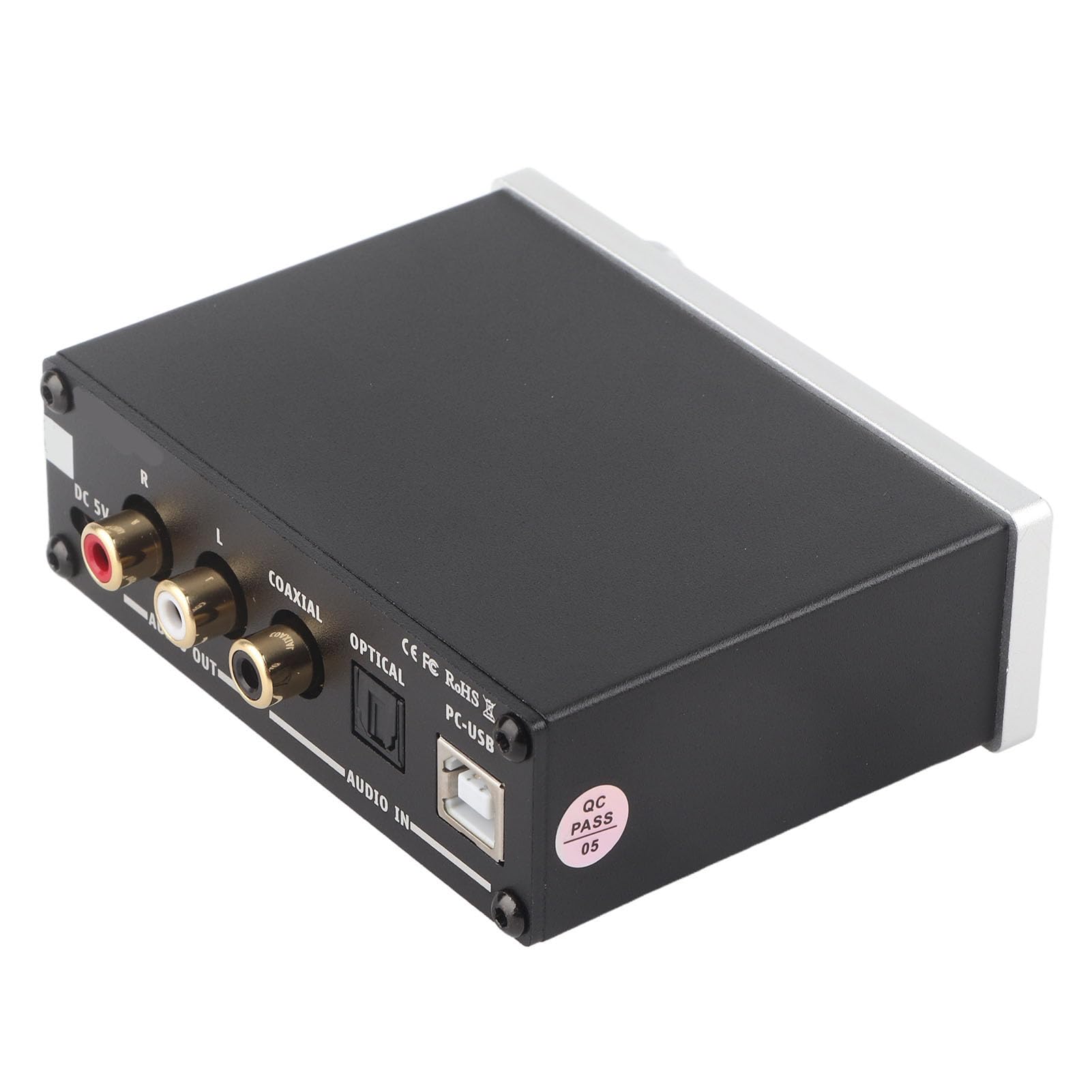 Dekoder dźwięku Culnflun DAC, wzmacniacz słuchawkowy 3,5 mm, optyczny koncentryczny cyfrowy konwerter audio USB, pozłacane wyjście, regulacja tonów wysokich, zasilanie DC5V, (Srebrny)