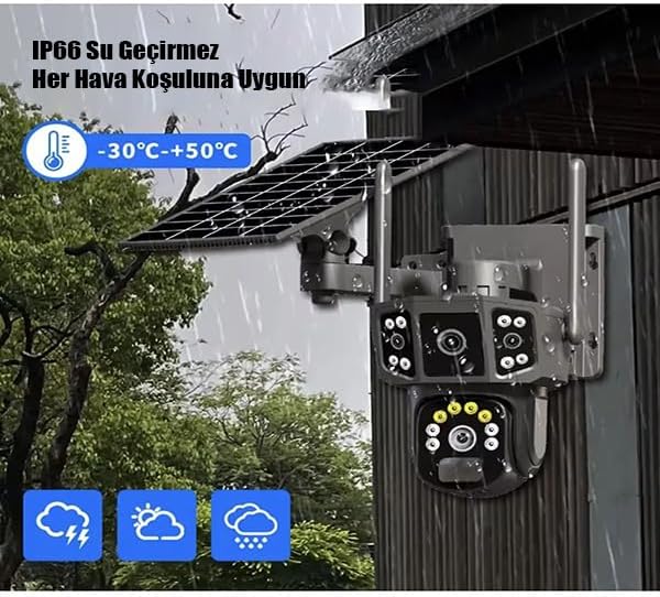 Anunnaki Solar Kamera Güneş Enerjili 1080p Full HD Çift Kameralı Extra Led Alarm Ses Akıllı Güvenlik Kamerası